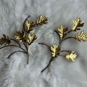 Brass Gold Tone 2 pc Leaf Branch Wall Sculpture Metal MCM Regency Art Decor